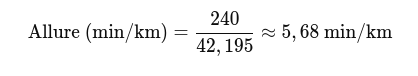 Exemple de calcul d'une allure d'un marathon en 4 heures