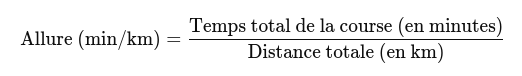Formule calcul calcul allure de course à pied