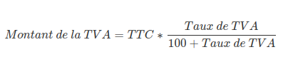 Formule montant TVA à partir TTC