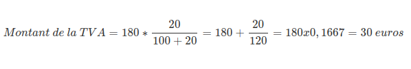 Exemple calcul montant TVA à partir TTC